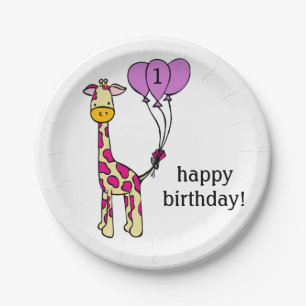 Assiettes En Carton Giraffe bébé - Plaques d'anniversaire - Personnali