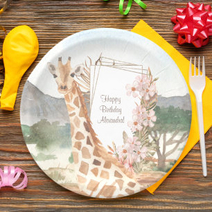 Assiettes En Carton Giraffe d'aquarelle en Afrique Savannah anniversai