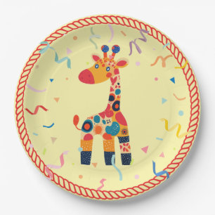 Assiettes En Carton Giraffe de dessin coloré avec Confetti