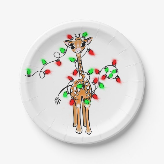 Assiettes En Carton Giraffe de vacances - scintillant rouge et vert lu (Devant)