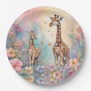 Assiettes En Carton Giraffe Garden Pastel