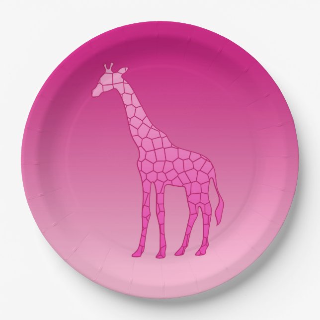 Assiettes En Carton Giraffe géométrique moderne, Fuchsia et rose clair (Devant)
