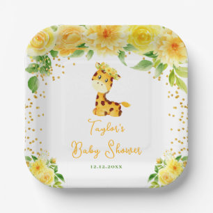 Assiettes En Carton Giraffe Jaune Baby shower Floral