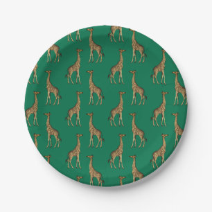 Assiettes En Carton Giraffe Mammifère Emeraude Vert Animal sauvage Afr