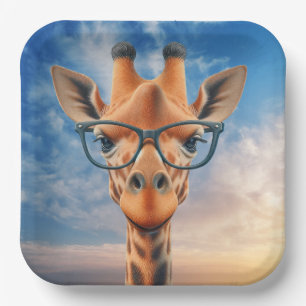Assiettes En Carton Giraffe portant des lunettes
