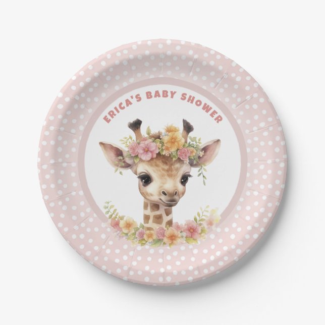 Assiettes En Carton Giraffe Rose Baby Girl Douche Parsemer la jungle s (Devant)