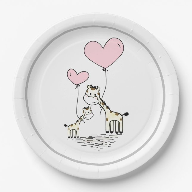 Assiettes En Carton Giraffes et Coeurs (Devant)