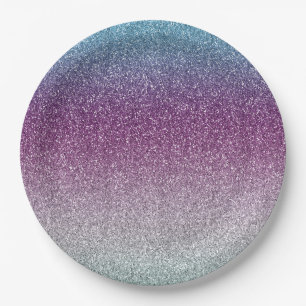 Assiettes En Carton Girl Aqua Mint mauve Pink Parties scintillant ombr