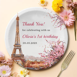 Assiettes En Carton Girl Eiffel Tower Paris 1er anniversaire