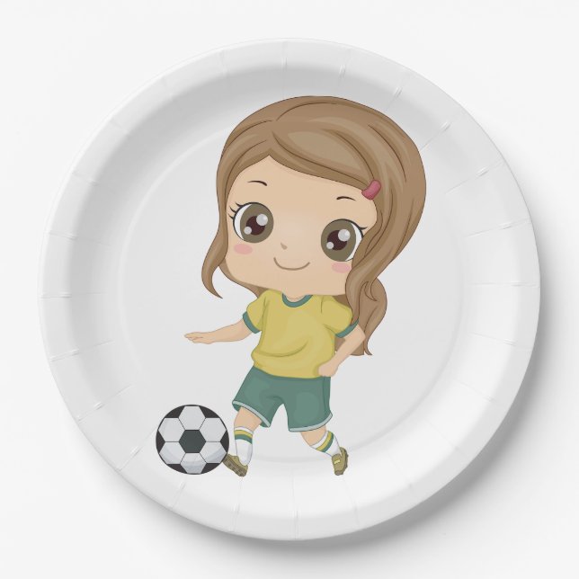 Assiettes En Carton Girl Playing Soccer Adorable Kids Sports (Devant)