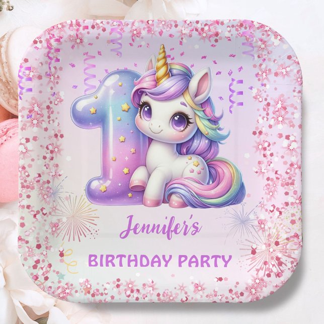 Assiettes En Carton Girls Magical Unicorn 1ère fête d'anniversaire (Créateur téléchargé)