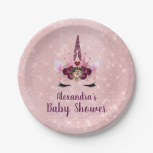 Assiettes En Carton Girly rougissent le baby shower rose de licorne