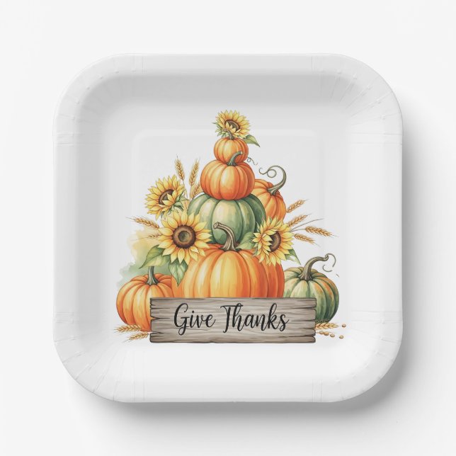 Assiettes En Carton Give Thanks Harvest Gathering (Recto)