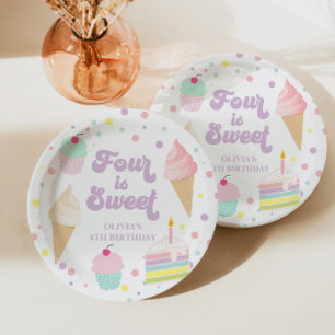 Assiettes En Carton Glace et gâteau quatre est doux 4ème anniversaire