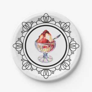 Assiettes En Carton Glace vintage sundae rouge blanc noir
