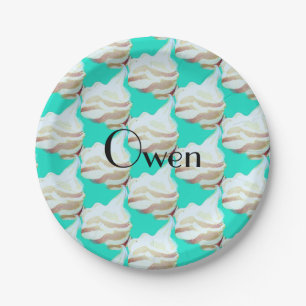 Assiettes En Carton Glace vintage turquoise et blanc