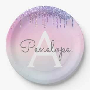 Assiettes En Carton Glam à goutte à Parties scintillant arc-en-ciel av