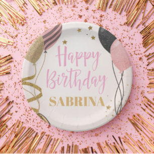 Assiettes En Carton glam anniversaire fête blush rose foin invitation