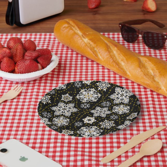 Assiettes En Carton Glam aux flocons dorés de minuit (Pique-nique)