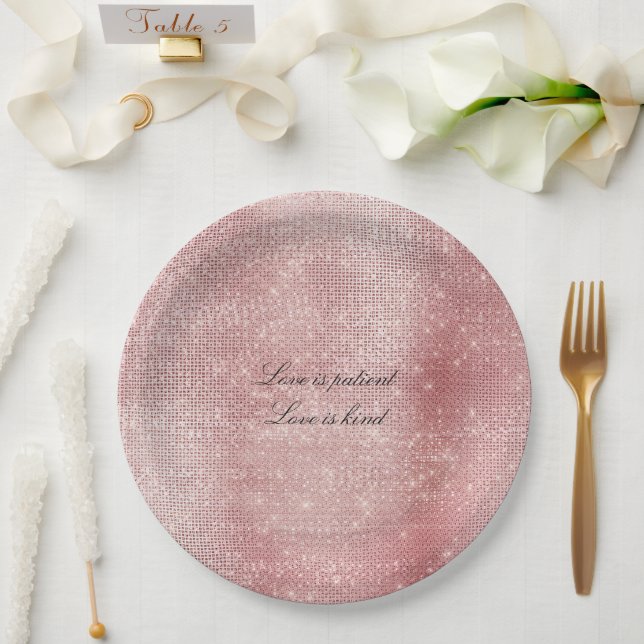 Assiettes En Carton Glam Blush rose brillant étincelle (Mariage)