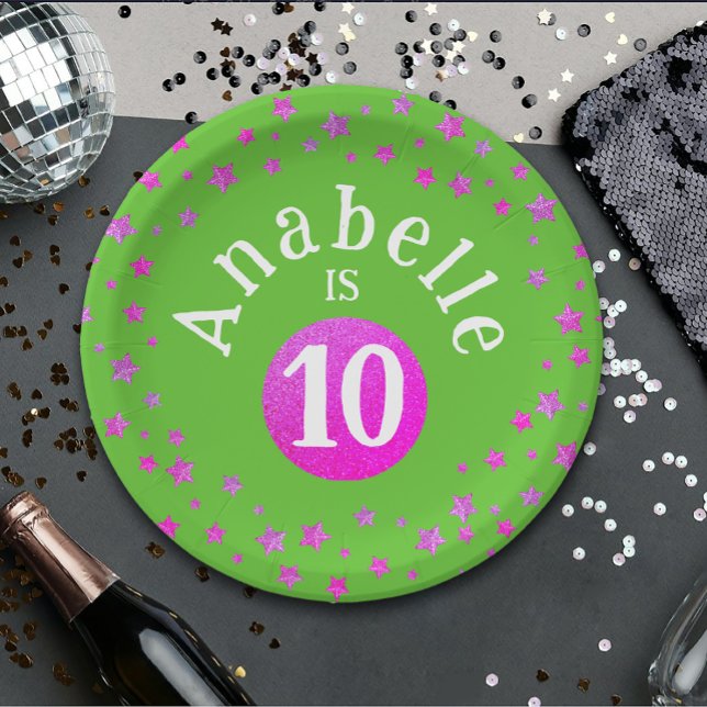 Assiettes En Carton Glam Cool rose Parties scintillant verte Étoiles E (Créateur téléchargé)