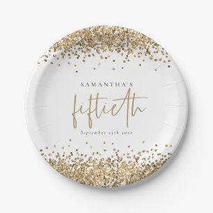 Assiettes En Carton Glam Gold Nom de la Parties scintillant Date Cinqu