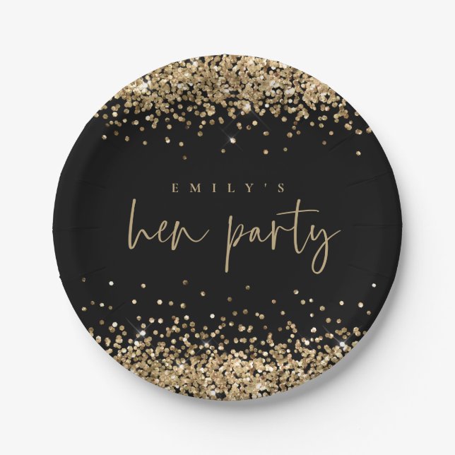 Assiettes En Carton Glam Gold Nom de la Parties scintillant Hen Party  (Devant)