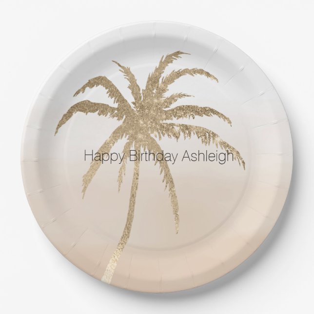 Assiettes En Carton Glam Gold Tropical Palm Tree Ombre (Devant)
