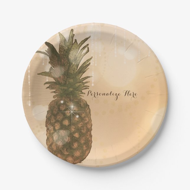 Assiettes En Carton Glam Golden Ananas Elegant Tropical Party (Devant)
