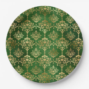 Assiettes En Carton Glam Green Gold Motif Noël