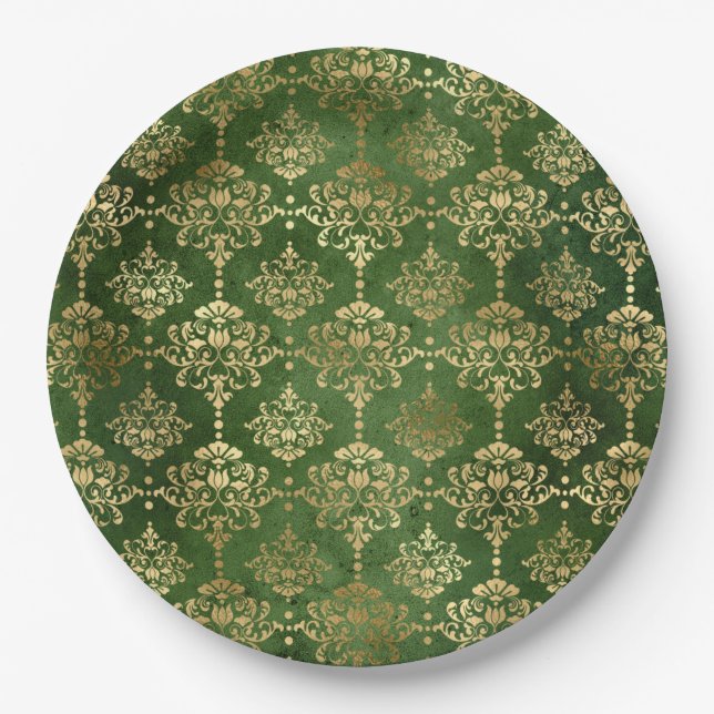 Assiettes En Carton Glam Green Gold Motif Noël (Devant)