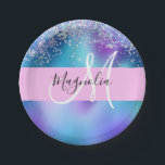 Assiettes En Carton Glam Holographique Sirène Parties scintillant étin<br><div class="desc">La parties scintillant de sirène holographique en verre scintille le nom monogramme et les plaques de papier initiales. Votre nom personnalisé et votre monogramme sont écrits dans un élégant script écrit à la main avec un arrière - plan rose clair. Vous pouvez modifier la couleur du texte, le style et...</div>