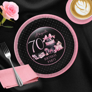 Assiettes En Carton Glam Pink Black Fashion 70th Birthday Party