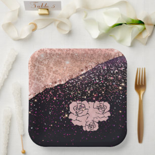 Assiettes En Carton Glam Rose Fard à joues noir pailleté Roses