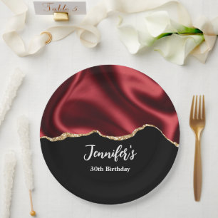 Assiettes En Carton Glam rouge foncé Satin foncé Conception abstraite