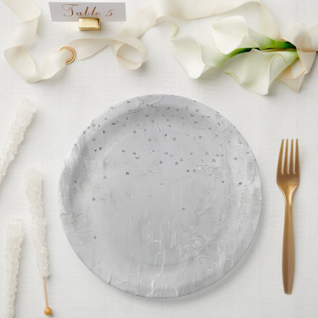 Assiettes En Carton Glam Silver Confetti (Mariage)