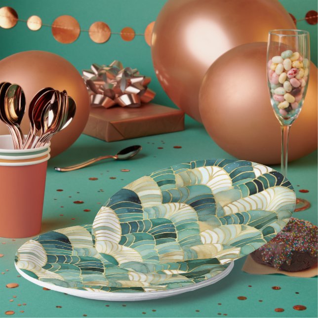 Assiettes En Carton Glam vert Gold Abstrait (Multi)