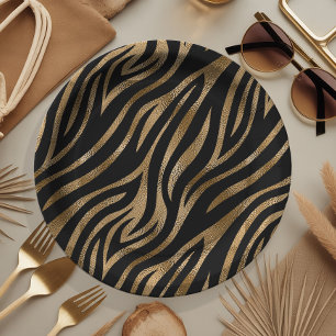 Assiettes En Carton Glam Zebra Stripes Motif Black Gold ID1151