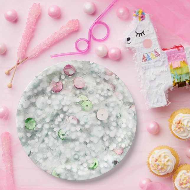 Assiettes En Carton Glitter Slime Party Plate White (Fête)
