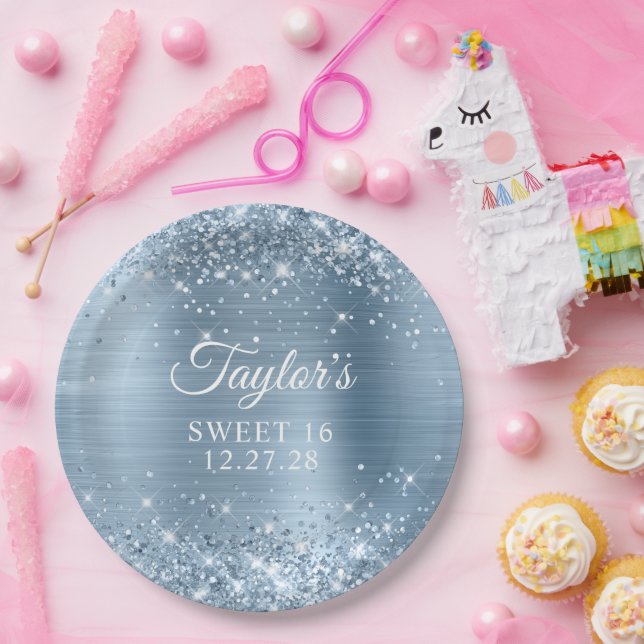 Assiettes En Carton Glitterie Léger Bleu Foil Douce 16 (Fête)