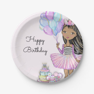 Assiettes En Carton Glittery Birthday African American Girl Unicorn P