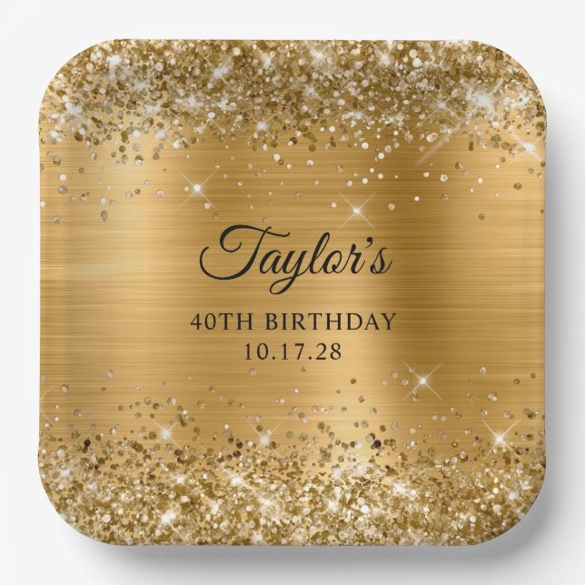 Assiettes En Carton Glittery Gold Foil 40e anniversaire (Recto)