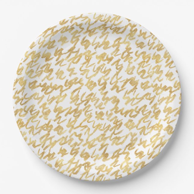 Assiettes En Carton Glitz Or Abstrait Squiggles (Devant)