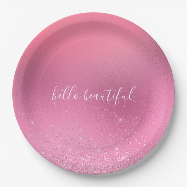 Assiettes En Carton Glitz rose (Devant)