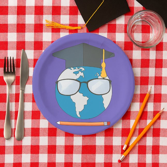 Assiettes En Carton Global Education Graduation Cap Earth Smart Planet (Créateur téléchargé)