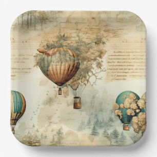 Assiettes En Carton Globe Carte du Monde Montgolfière Steampunk Sépia