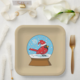 Assiettes En Carton Globe des neiges avec cardinal rouge mignon