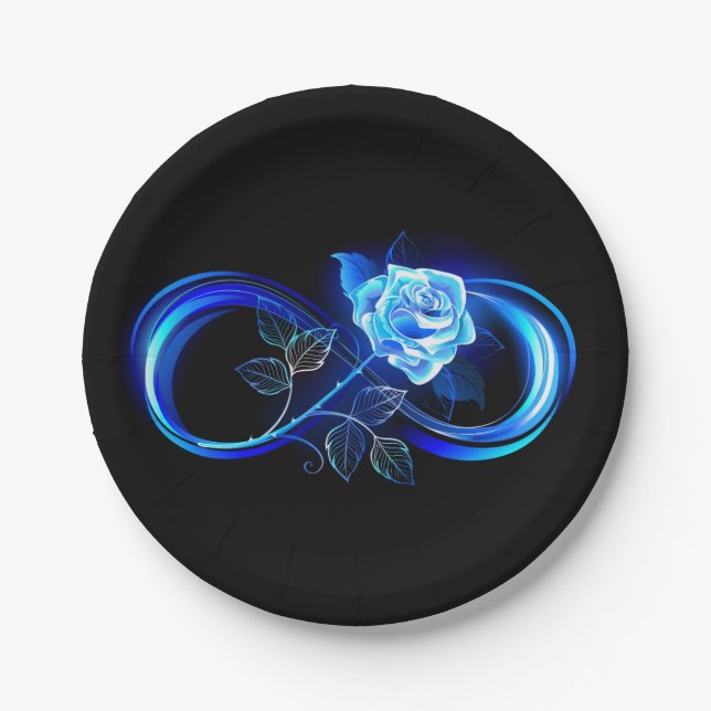Assiettes En Carton Glowing infinity with blue rose (Devant)