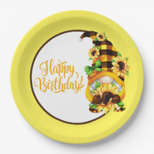 Assiettes En Carton Gnome d'anniversaire des tournesols
