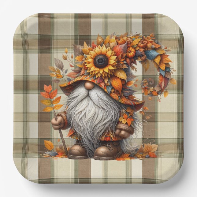 Assiettes En Carton Gnome d'automne (Recto)